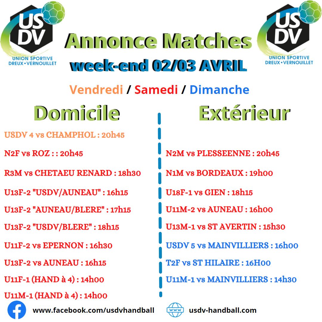 Annonces Match Du week-end 02-03 Avril