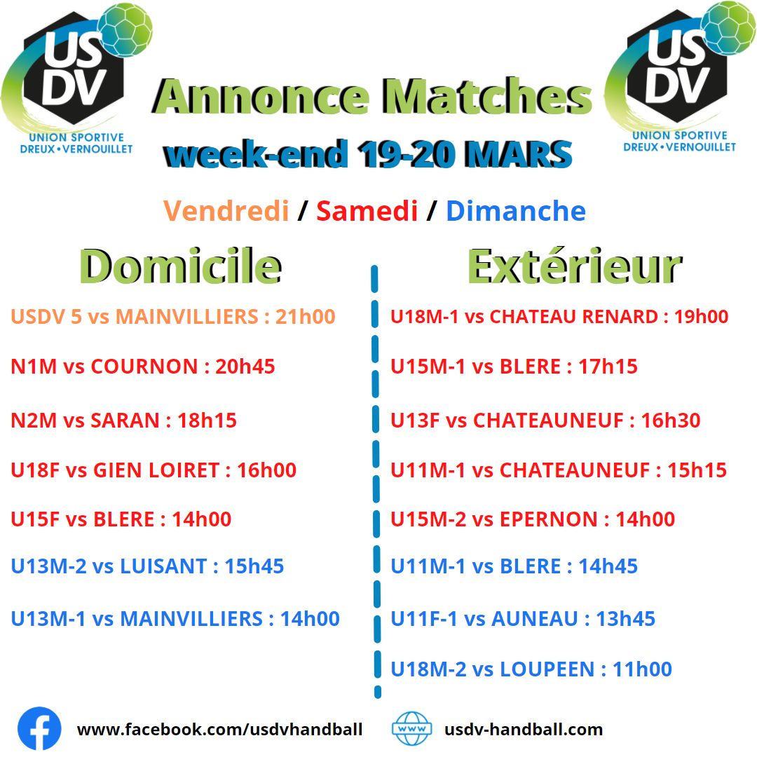 Annonces Match Du week-end 26-27 Mars
